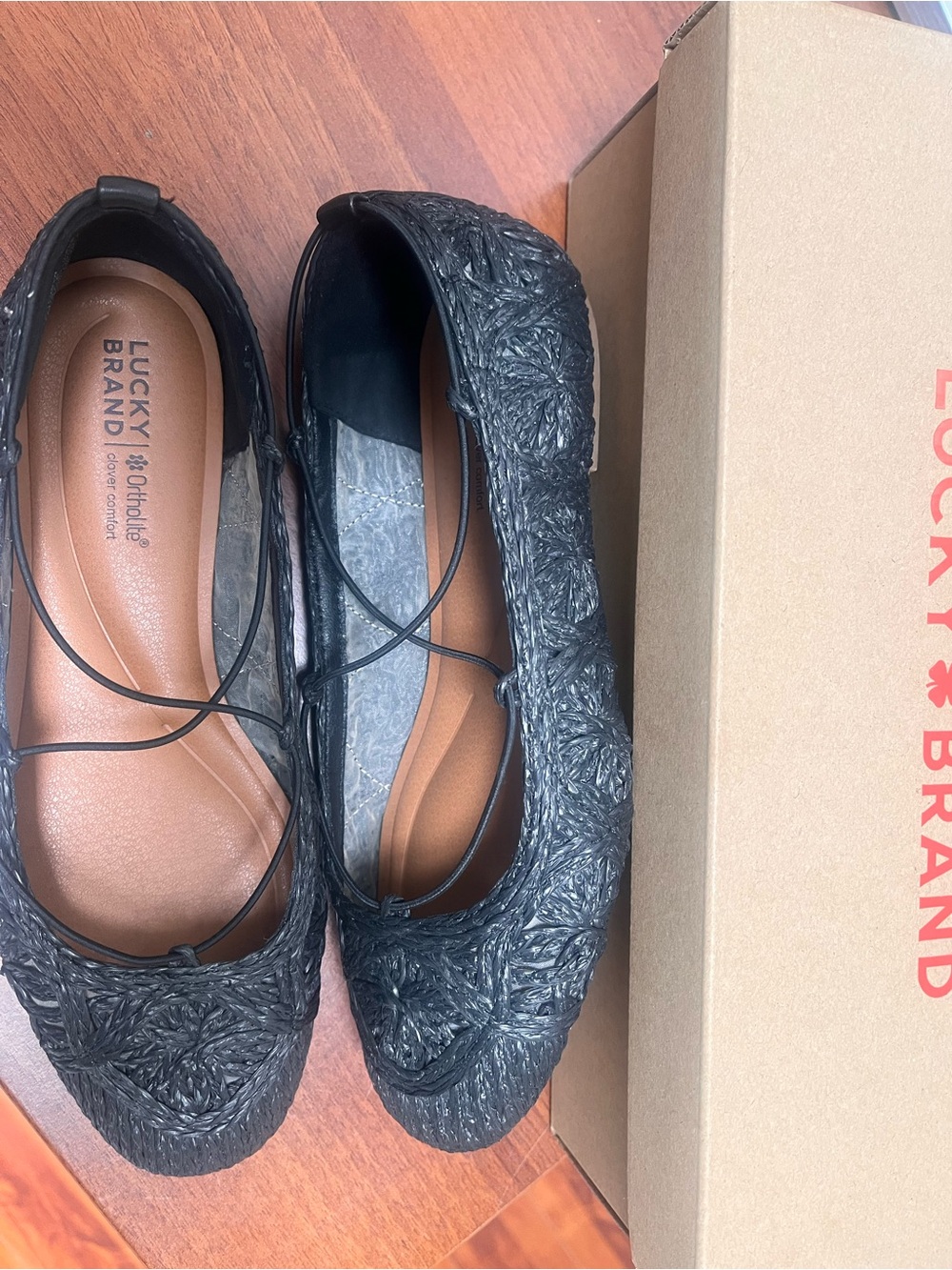 Lucky Brand Tennyr Black Crochet Ballet Flats Size 7